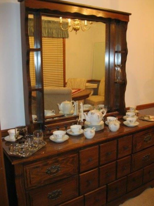 Dresser with Mirror and Oriental China Set