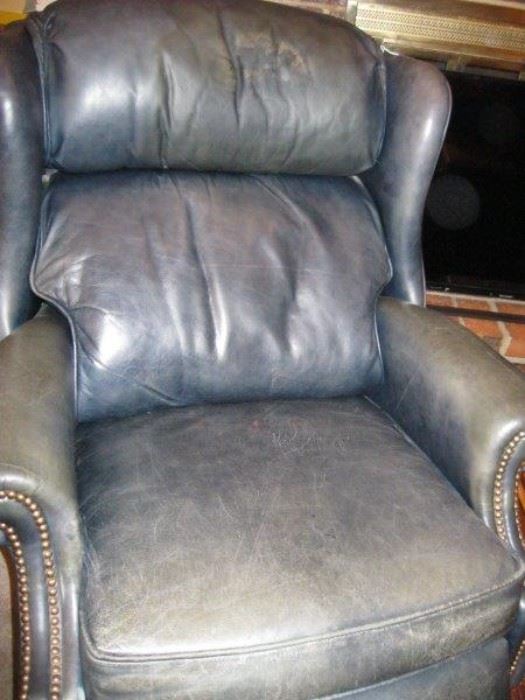 Bradington Young Navy Leather Recliner Chair