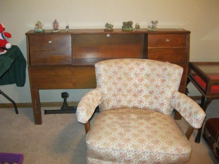 Vintage Full size headboard and Vintage Swivel Chair