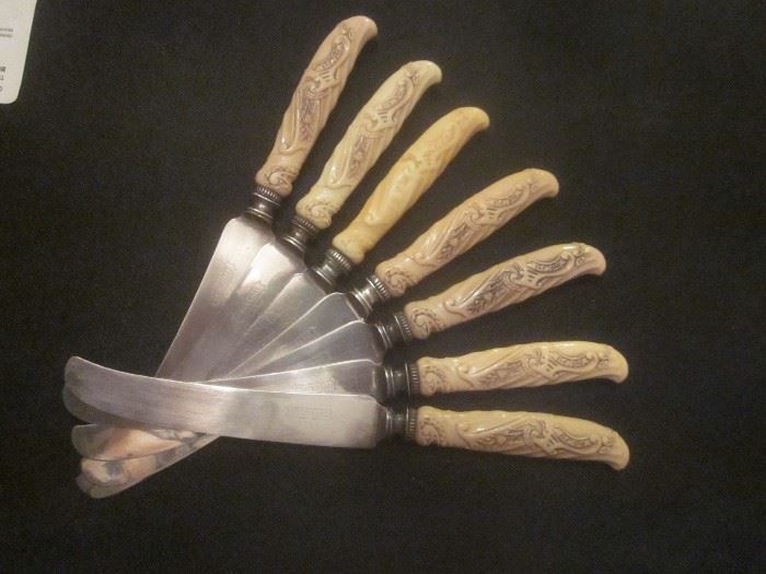 19th C celluloid handled dinner knives