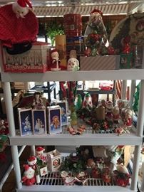 Mr. & Mrs. Claus items; 12 Days of Christmas glasses, Variety of Candles, Wreaths and Ornaments.