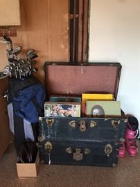 Trunks, Records, Golf Clubs and Bag.