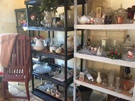 Queeen Mary Deck Chairs. Older glass Serving pieces and Platters. Carnival Glass. Vintage Avon Perfumes.