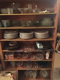 Glass dishes,  White plates, Glass serving pieces.