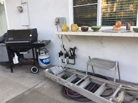 Weber BBQ with propane Tank. 100 ft. Garden Hose. Variety of Floral Containers.