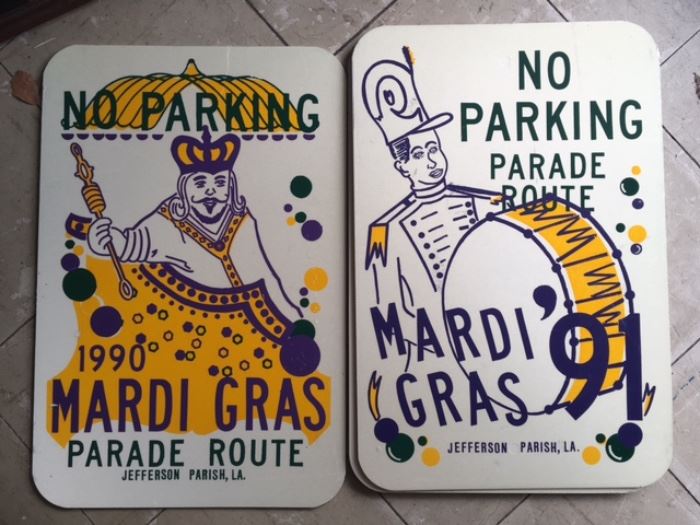 Rare Jefferson Parish Mardi Gras aluminum no parking signs!!