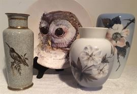 Vintage Royal Copenhagen Vases & Owl Plate by Guillot