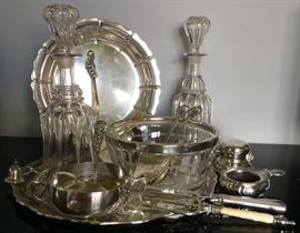Sterling Silver & Pair of Antique American "Paddlewheel" Decanters