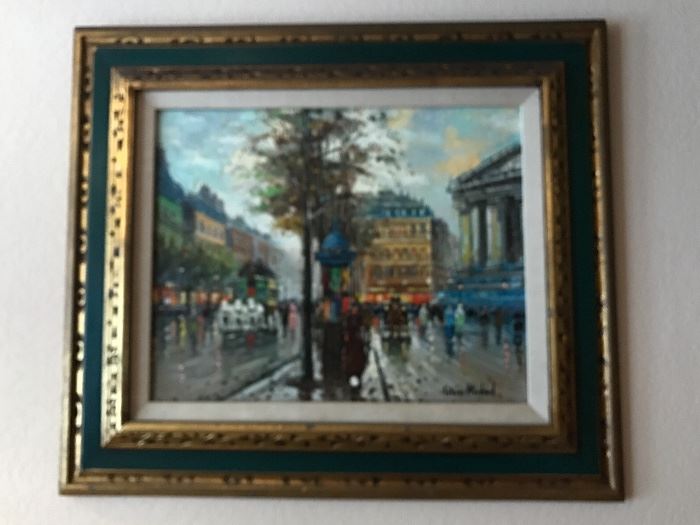 Original oil painting on canvas of French street scene