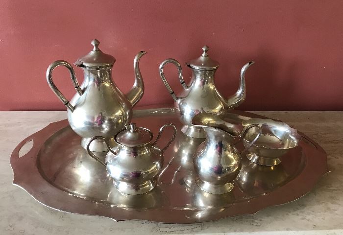 Colombian 900 silver large tray and tea set