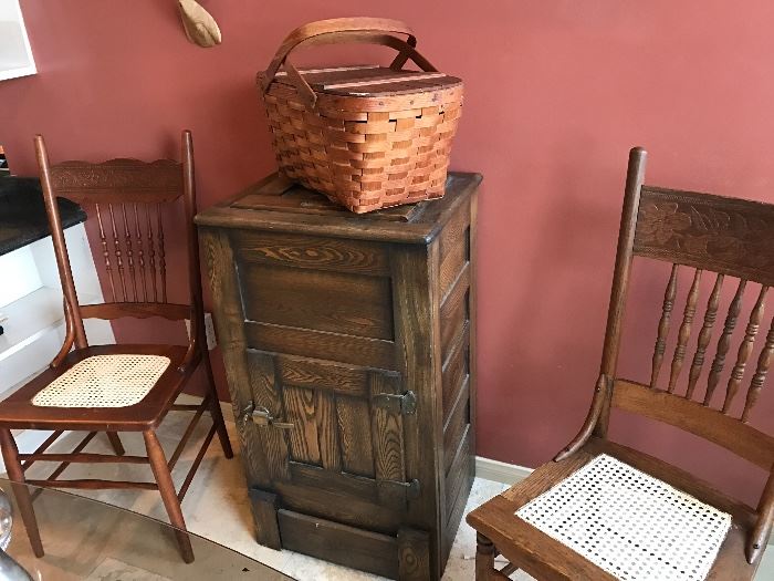 Antique ice box and chairs