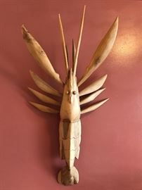 Carved wooden lobster wall art