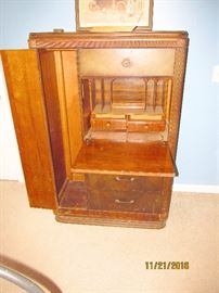 ANTIQUE SECRETARY BUILT IN CLOTHES DRESSER WITH FOLD DOWN SHELF