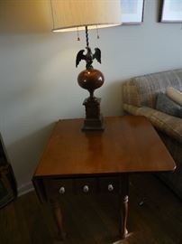Double Drop Leaf Occasional Table with Drawer.Eagle Globe Table Lamp (2)