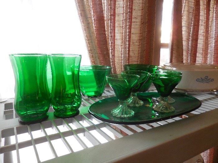 Vintage Emerald Depression Glass.