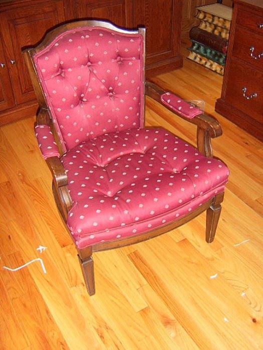 One of two upholstered chairs.