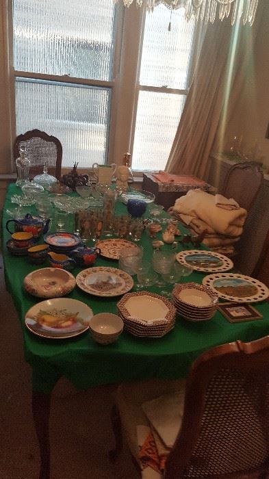 Lots of glassware and serving dishes. Hand painted, made in japan china.