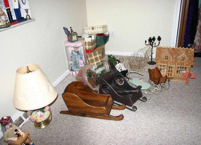 Nice collectible sleighs...Lamp...House..and more