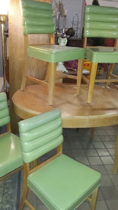 SUNDAY ALL REMIANING ITEMS 1/2 OFF!!          LARGE 2 DAY ESTATE/HOUSEHOLD SALE!!  All New Items!! 7 estate/household contents moved into our Hunterland Mall Warehouse location. The warehouse is packed FULL!! Much Mid Century items this sale including this oval dining table w/ 4 chartreuse padded chairs-very cool!!