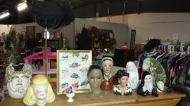 Much pottery, china, figurines and glassware. Head vases