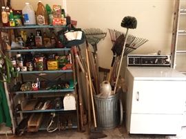 clothes dryer, tools and garage items.