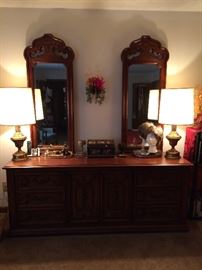 King bedroom set dresser and mirrors.