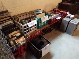 Crates of records (LP's & 78's), cassette tapes, vhs tapes, 8 track tapes.