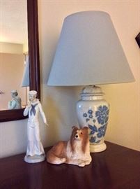 Sailor and collie figurines. Nice desk top lamps. 