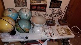 globe, globes, turkish doll, rare, collectible, bathroom, bath, reading tray, manzanita tree, jewelry holder, jewelry tree, 