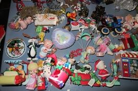 Huge Christmas Lot of decor, collectible ornaments, precious moments, disney, Looney Toons, Daffy duck, porky pig, Flintstones, Bird, Sylvester and Tweety, Bugs Bunny, Minnie Mouse, Mickey Mouse, plush, ceramic, snowman, gingerbread man, silver, swarovski, mini tree, santa claus, Mrs Claus, Santa tree topper, gold basket, lights, ornaments, balls, Lots of strings of lights, pine cones, decor, vintage, Rare Vintage Santa and Mrs Claus made from Reindeer fur from Norway, Norway Norweigian trolls ceramic, 