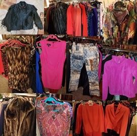 Huge Women's Wardrobe Tahari coat, jacket blazer, Faux fur, Leather Riding Jacket, Columbia, new, Indonesian jacket, batik coat, jeans, Apt. 9, Columbia Ski Pants, Anna packable jacket, Kasper, AB Studio, En Focus, INC, BCBG, Faulkner Boots