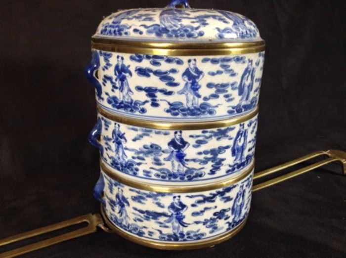 Blue on White Tiffin box or Lunch box Vintage