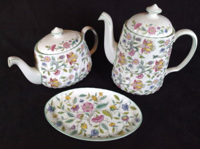 Minton tea and coffee pots with biscuit tray