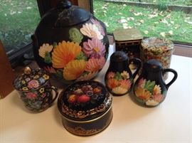 vintage painted pottery and tea caaddys