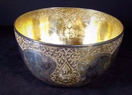 Silver buddhist monk prayer bowl vintage signed