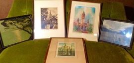 Assorted vintage framed photographs and engravings