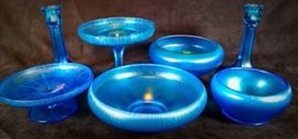 Fenton blue stretch glass