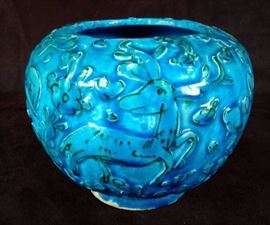 Carved ceramic Celadon blue vase