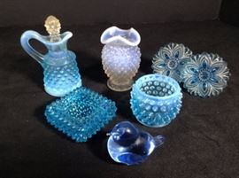 Hobnail blue glass and other collectibles