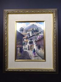 Original watercolor Spanish scene with Swedish frame