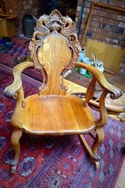 Antique Oak rocking chair medallion back