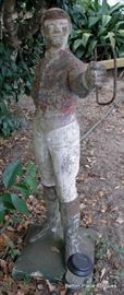 Older Concrete Lawn Jockey with Metal Horse tie