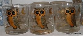 The Owl Vintage Glass ware, 9 in total