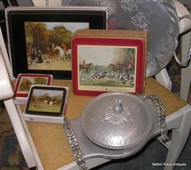 Yes more hammered  aluminum ware, The Hunt placemats and coasters