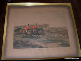 Old Lithograph of Fox Hunt