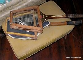 vintage racquets and ottoman