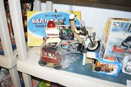 Bazooka Target game, Motor cycle, metal toy cars
