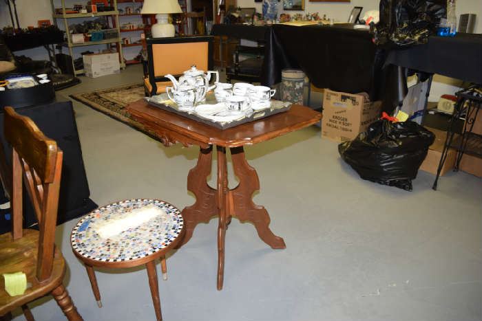 Eastlake Antique Side or End Table, Small Tile Table or Mosaic Table