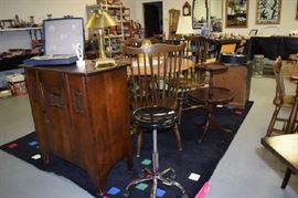 Chrome and Black Swivel Office or Kitchen Chair, Lamp