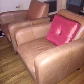 Pair distressed Leather Chairs